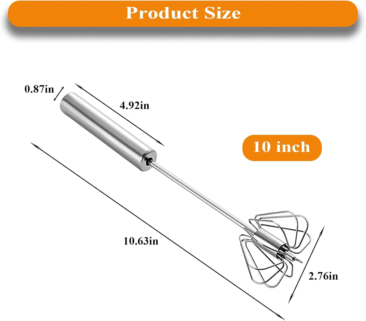 Whizzy Whisk Stainless Steel Semi-Automatic Egg Beater - 10" Hand Push Blender for Effortless Mixing and Cooking!