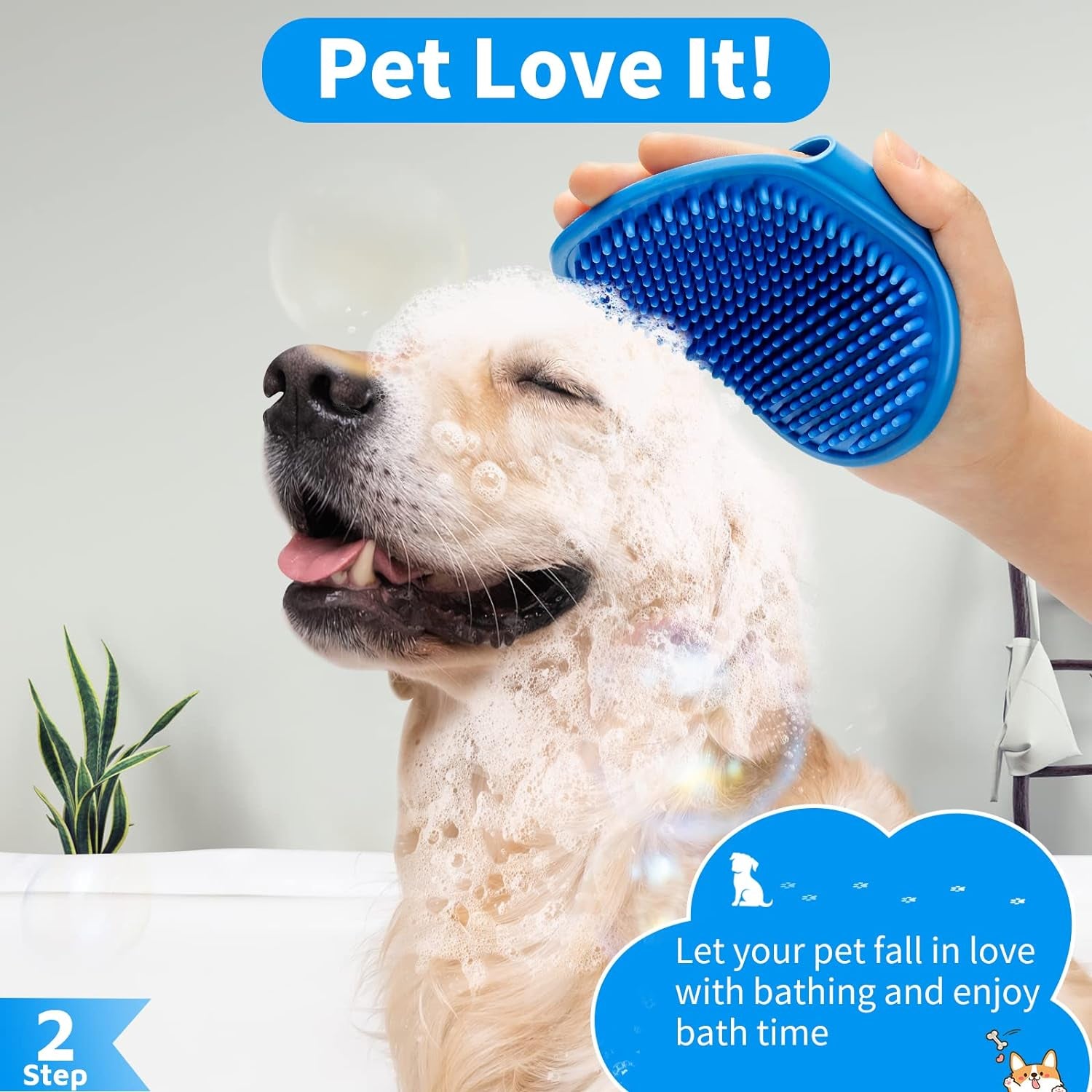 6PCS Dog Bath & Toothbrush Set | Adjustable Shampoo Brush & Scrubber for All Dog & Cat Breeds | Eliminate Odors & Stains Effortlessly (Blue)