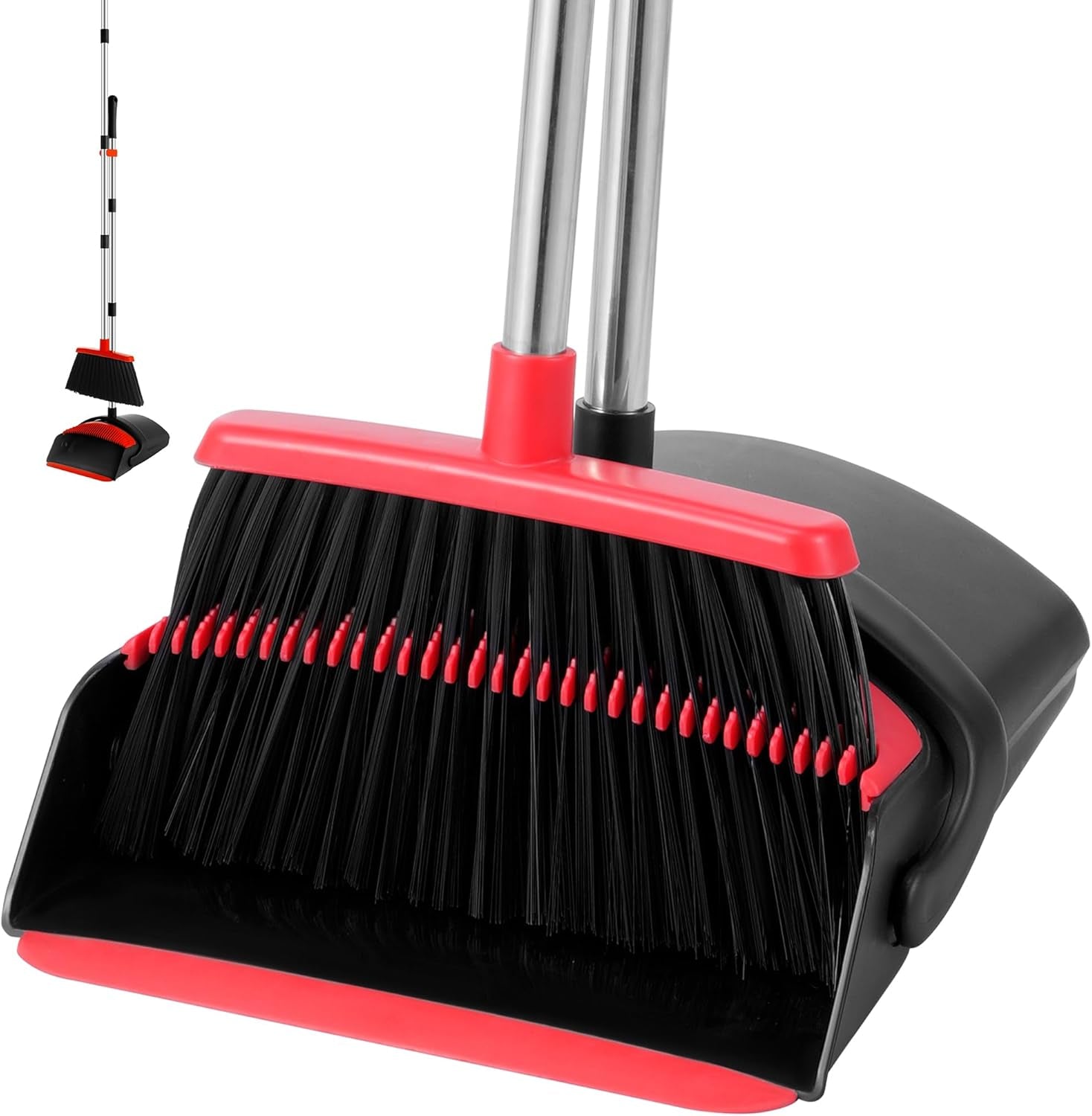 Adjustable 54-Inch Angle Broom and Dustpan Combo Set - Perfect for Pet Hair and Kitchen Messes (Black)