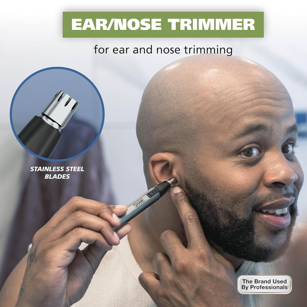 Micro Groomsman Personal Trimmer - All-in-One Battery-Powered Grooming Tool for Precise Eyebrow, Nose, and Ear Care with Easy-Clean Rinseable Heads
