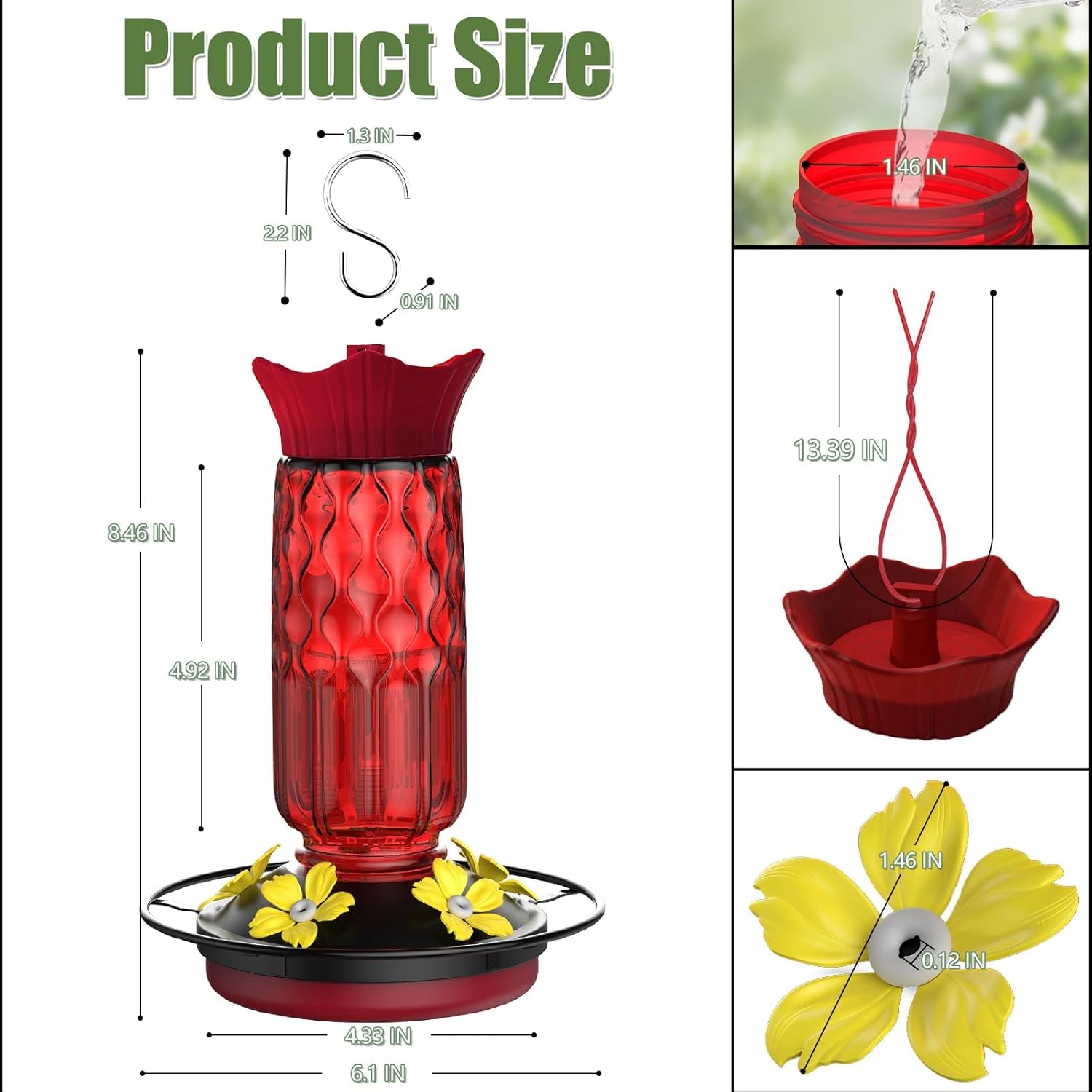 Deluxe Hummingbird Feeder - 16 Oz Hanging Bird Feeder with 5 Flower Ports, Bee-Proof Design & Built-In Ant Moat - Perfect Outdoor Garden Decor Gift for Moms & Women