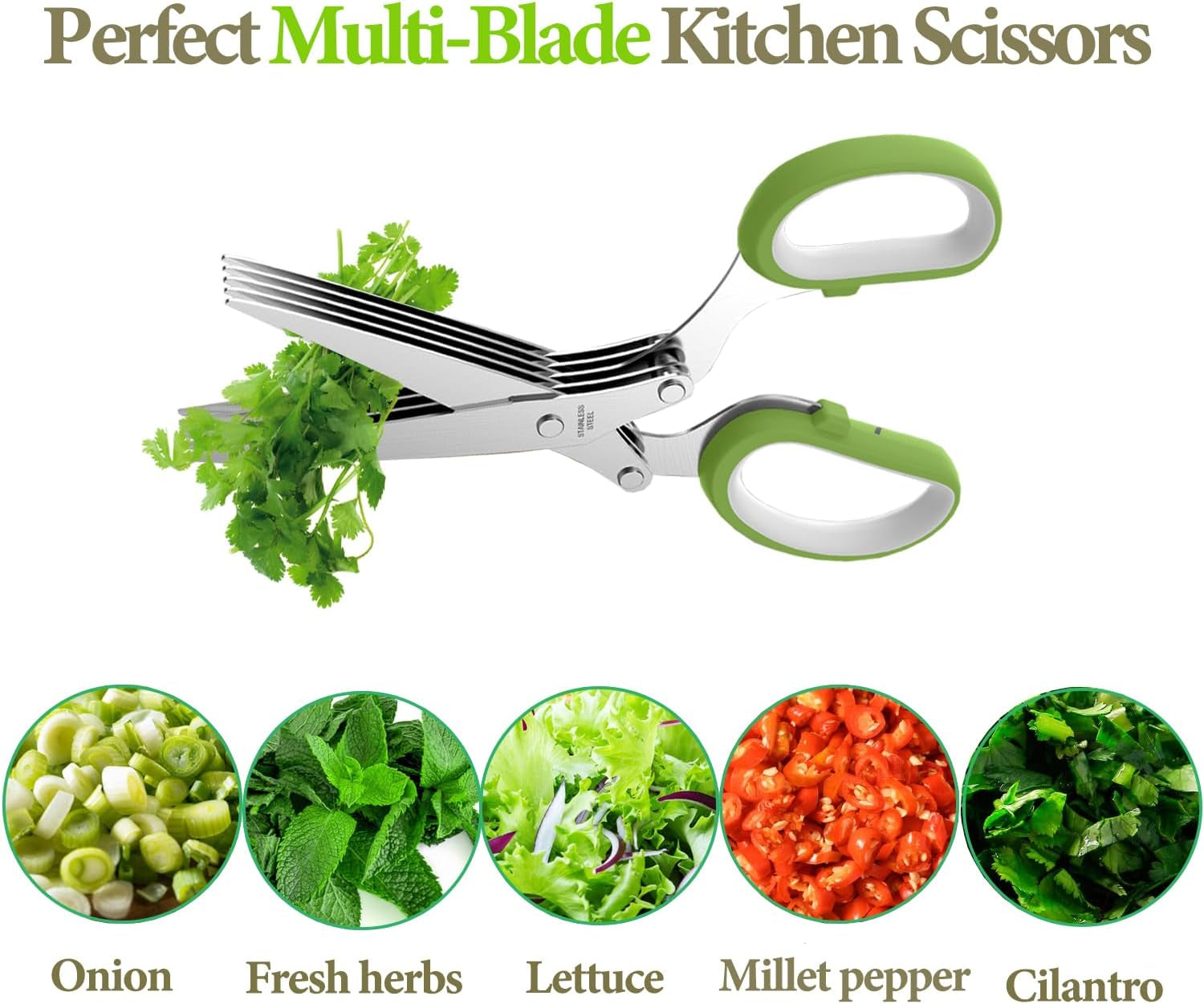 Herb Scissors - Effortless Stainless Steel Shears for Fresh Herbs, Essential Kitchen Gadget in Green