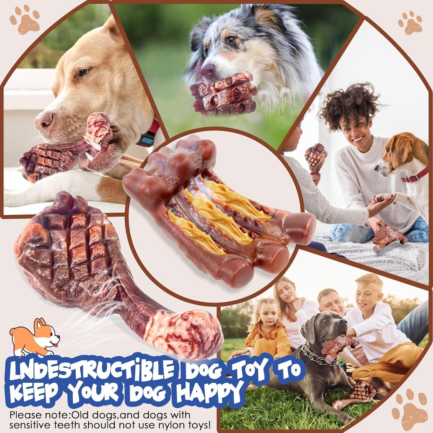 Indestructible Dog Chew Toys for Aggressive Chewers - 2 Pack Tough Nylon Teething Bones for Large Breeds