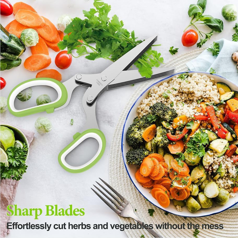 Herb Scissors - Effortless Stainless Steel Shears for Fresh Herbs, Essential Kitchen Gadget in Green