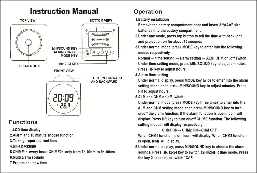 Sleek LED Projection Alarm Clock with Voice Assistant, Weather Display, and USB Charging - Perfect for Your Nightstand!