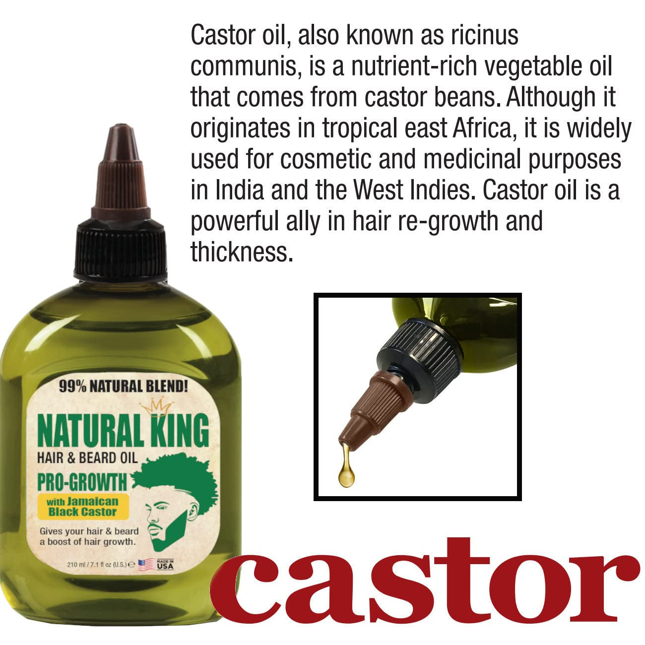 Natural King Pro-Growth Hair & Beard Oil - Infused with Jamaican Black Castor Oil, 7.1 Oz for Ultimate Nourishment and Growth