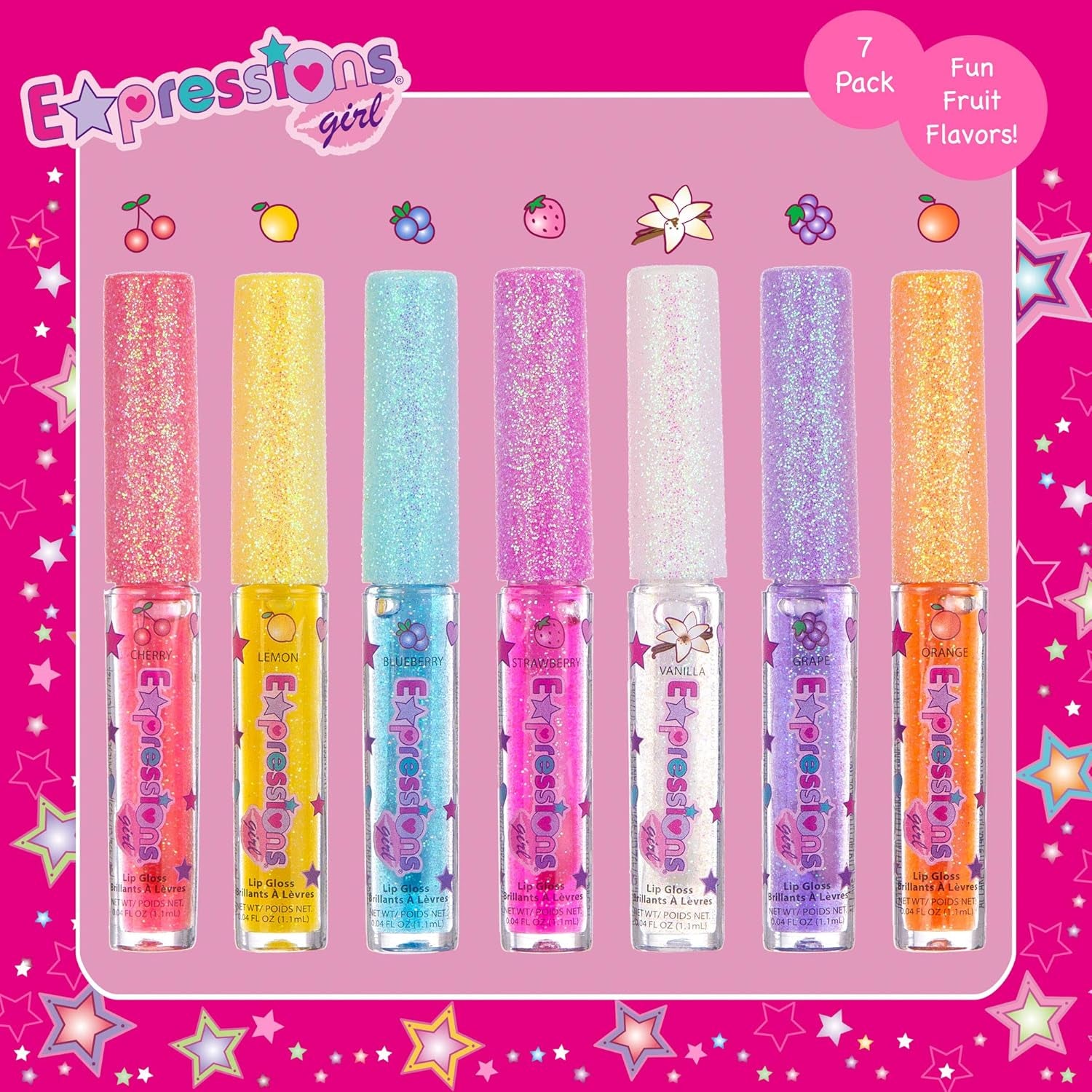 Fruity Flavored Lip Gloss Set - 7 Assorted Non-Toxic Glosses for Kids & Teens
