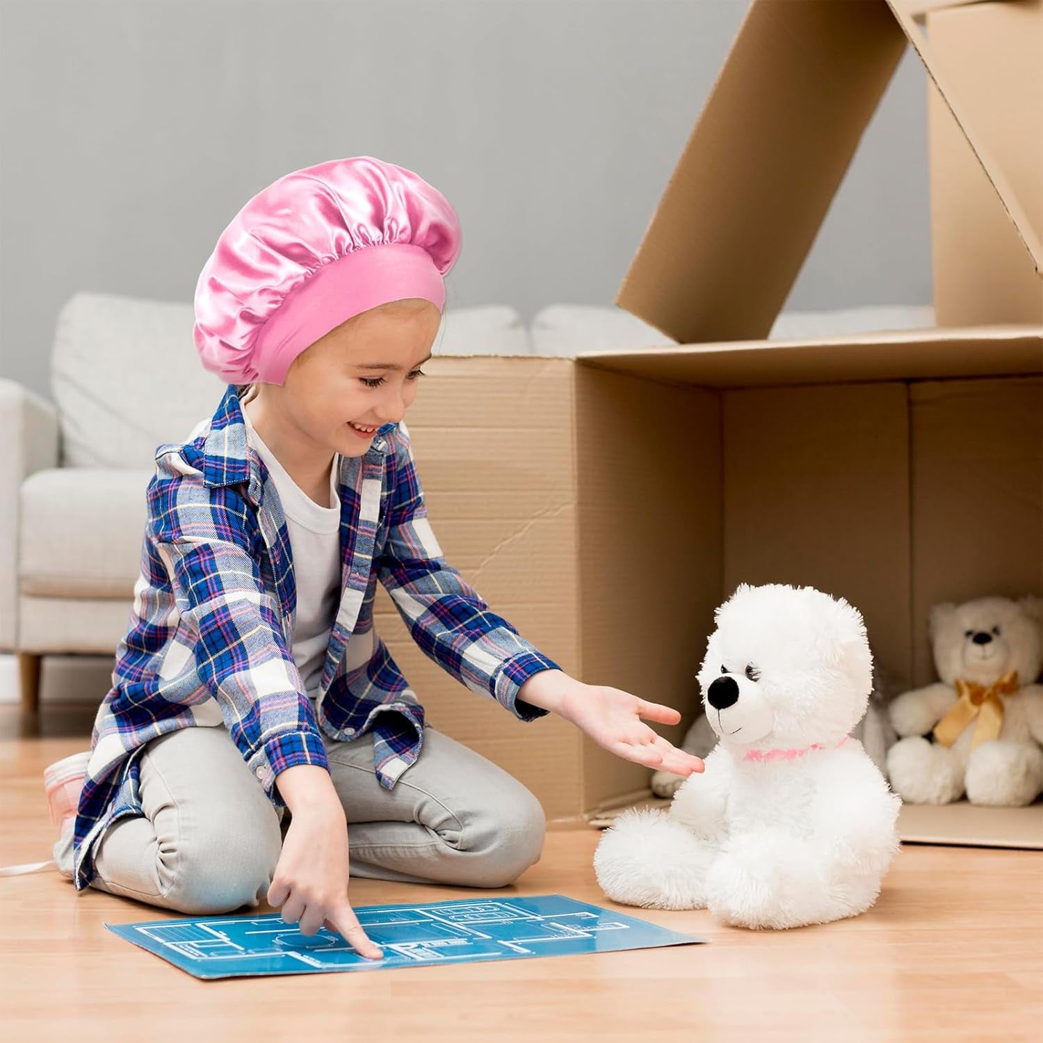 2 Pack Kids Silk Satin Bonnets for Girls - Comfortable Sleeping Caps for Curly Hair with Elastic Wide Band - Perfect for Toddlers and Children