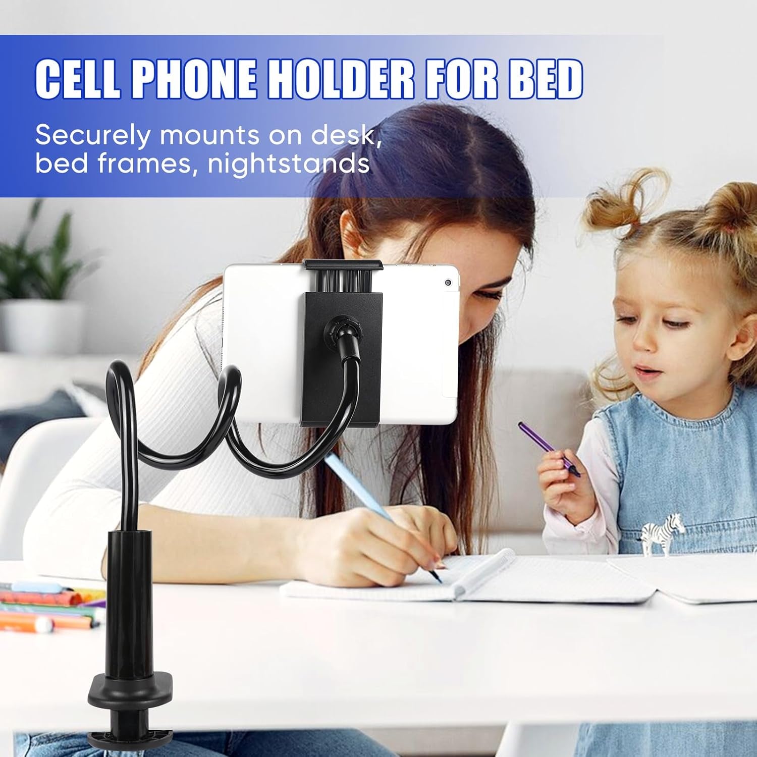 Ultimate Gooseneck Tablet and Phone Stand for Bed - Adjustable Flexible Arm Holder for 4-10 Inch Devices
