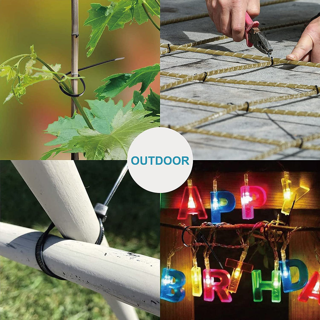 Premium Assorted Zip Ties - 400 Pack, UV Resistant Black Cable Ties in 4”, 6”, 8”, and 12” Sizes by