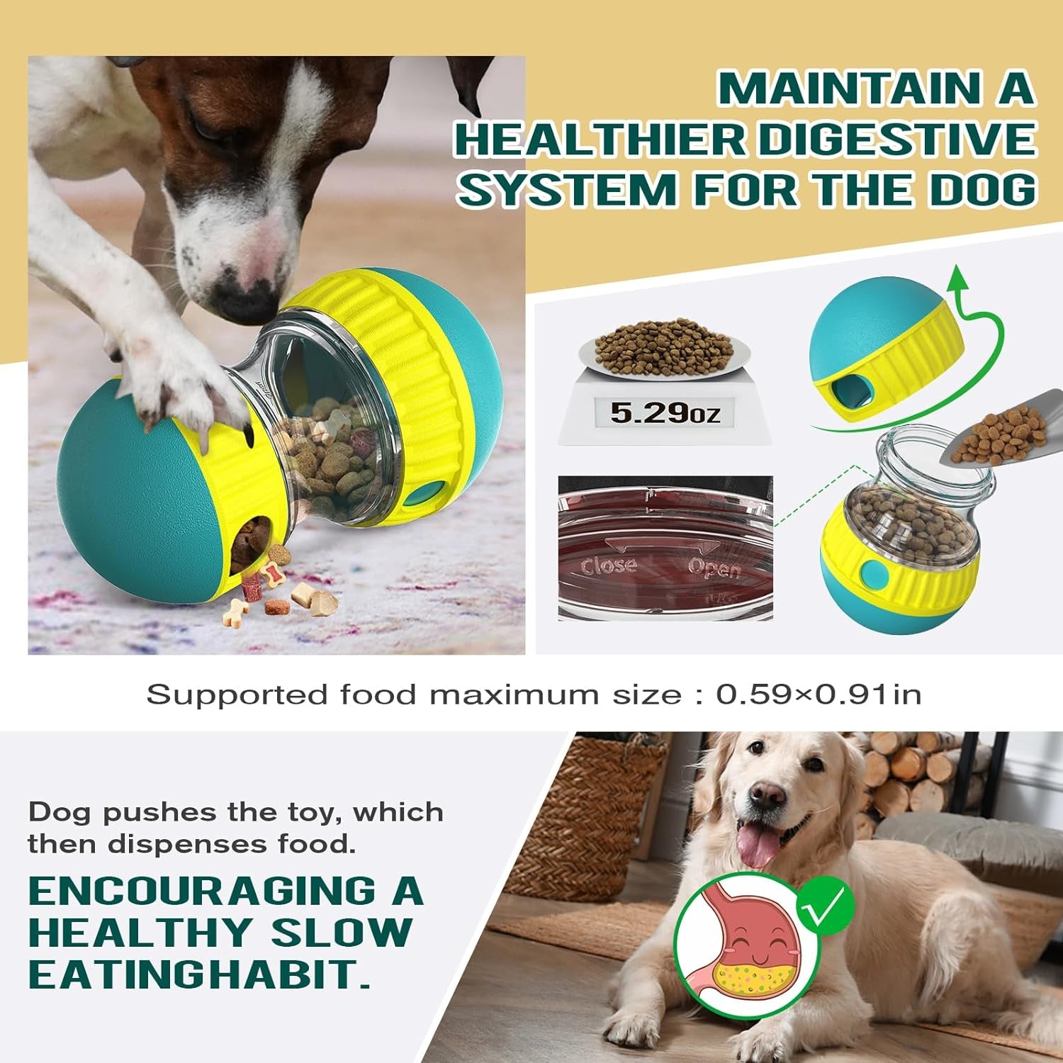 Interactive Adjustable Dog Puzzle Toy - Treat Dispensing Ball for All Sizes - Engaging Slow Feeder for Puppy Enrichment and Training - Green