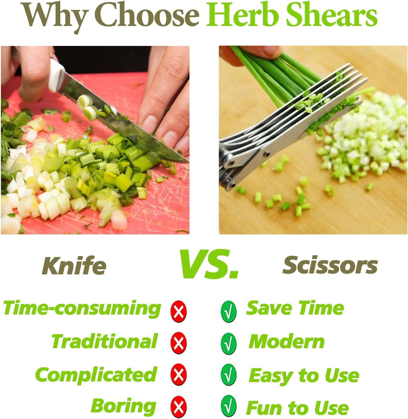 Herb Scissors - Effortless Stainless Steel Shears for Fresh Herbs, Essential Kitchen Gadget in Green