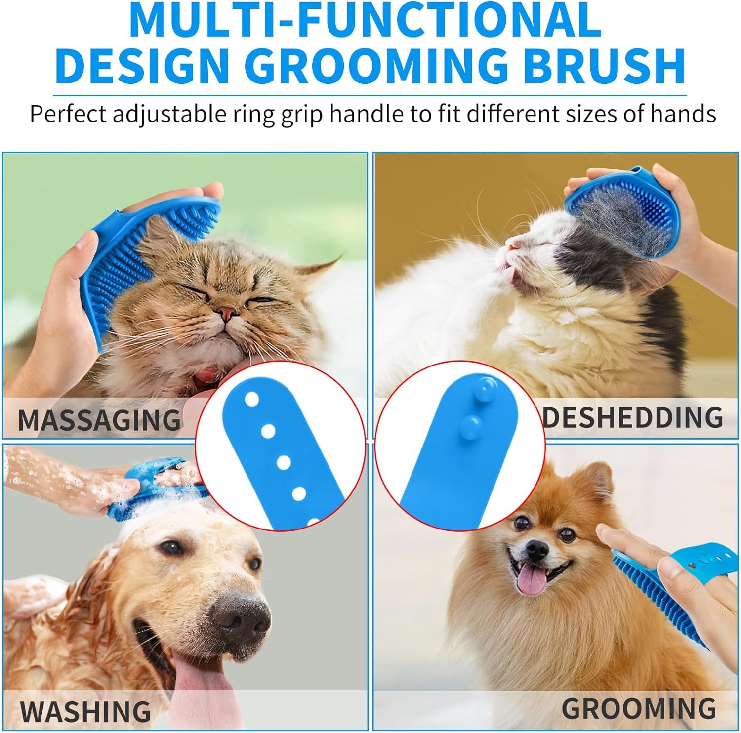 6PCS Dog Bath & Toothbrush Set | Adjustable Shampoo Brush & Scrubber for All Dog & Cat Breeds | Eliminate Odors & Stains Effortlessly (Blue)