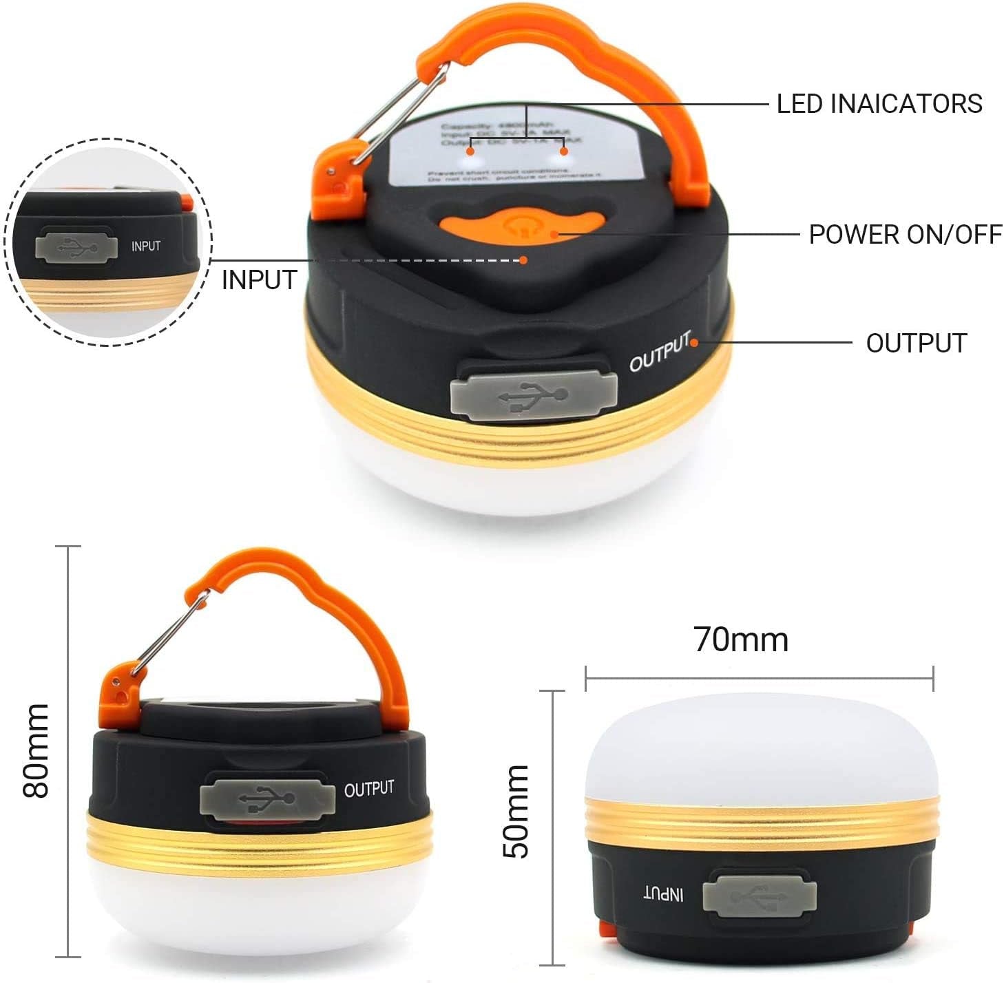 Rechargeable LED Camping Lantern - 300LM Portable Tent Light with 3 Modes, 1800mAh Power Bank, Magnetic Base - Perfect for Camping, Hiking, Fishing, Emergencies & More!
