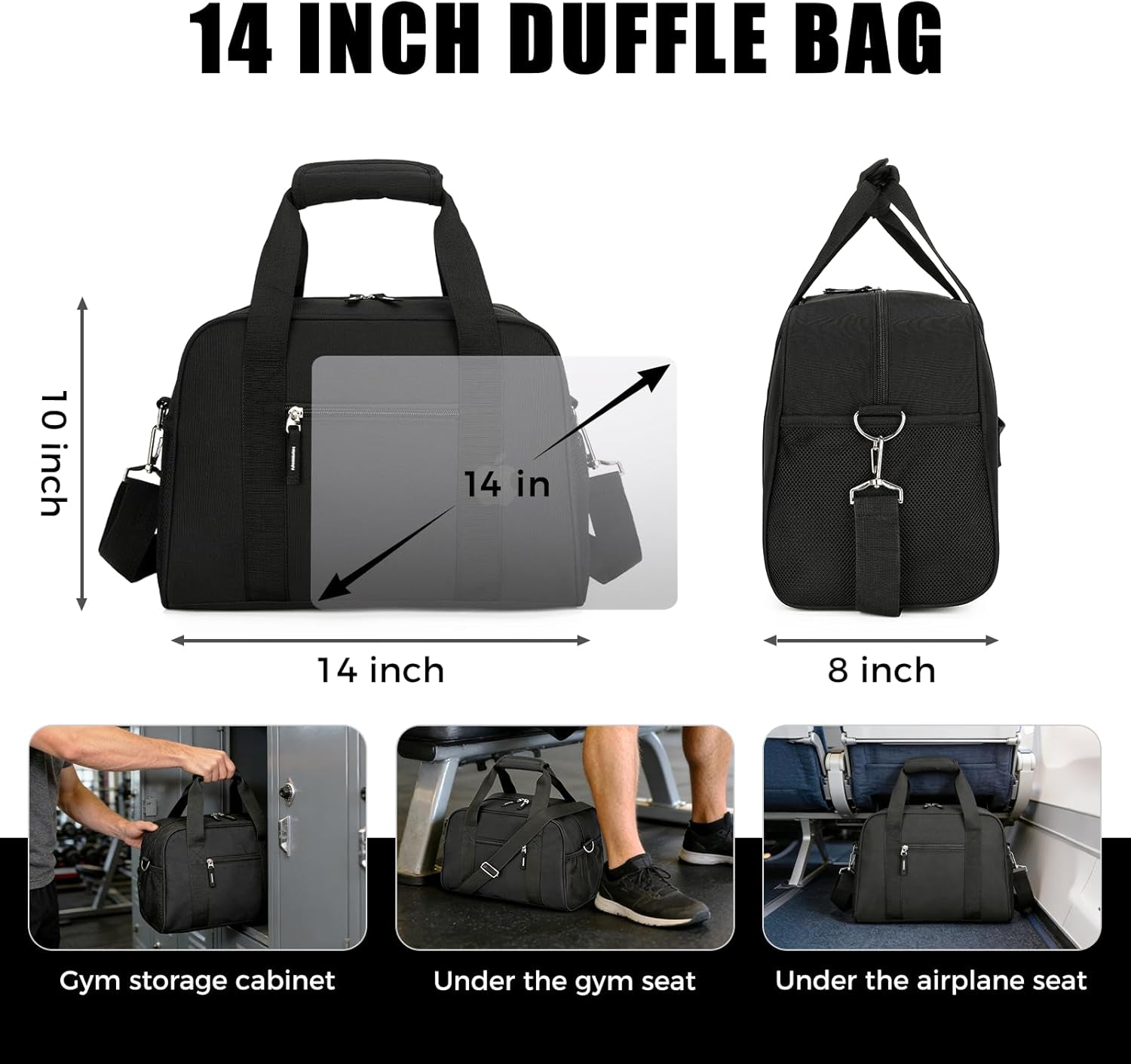 14-Inch Lightweight Mini Duffle Bag - Perfect Gym & Travel Companion for Men & Women - Stylish Black Carry-On Design