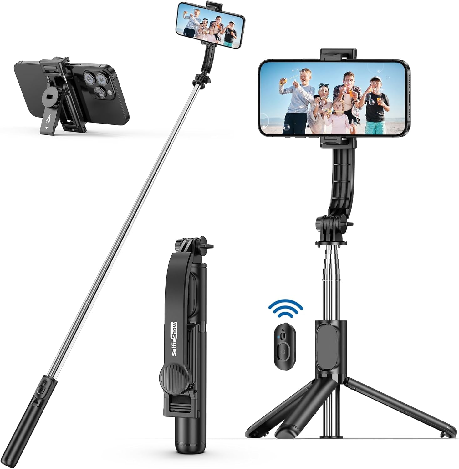 Extendable Selfie Stick Tripod with Wireless Remote - Lightweight & Portable, Compatible with iPhone 15/14/13/12 Pro, Samsung Smartphones & More