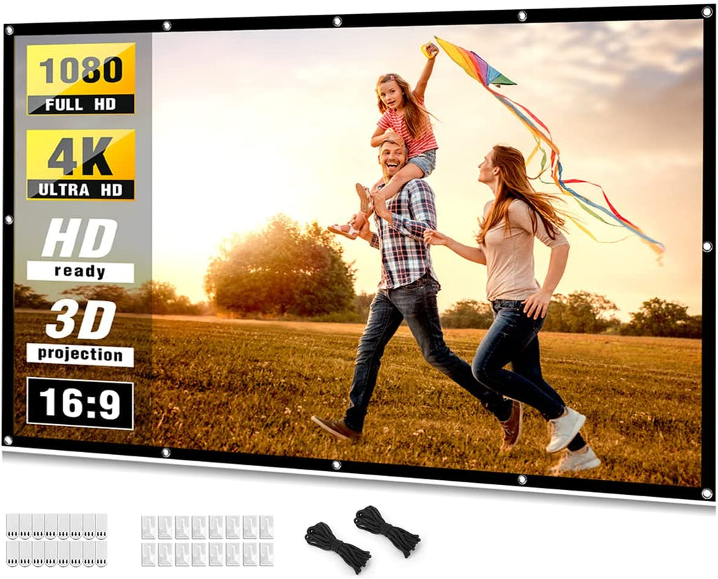 100 Inch  4K HD Projector Screen - Portable, Foldable, Anti-Crease Double-Sided for Home, Office, and Outdoor Use