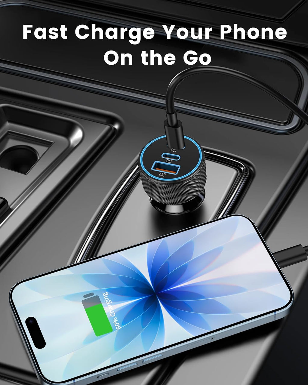 67W USB C Car Charger - 3-Port Fast Charging Adapter for iPhone 17/16/15/14/13/12/11 Pro Max, iPad, Samsung Galaxy S25/S24/S23/S22, Pixel & Android Devices