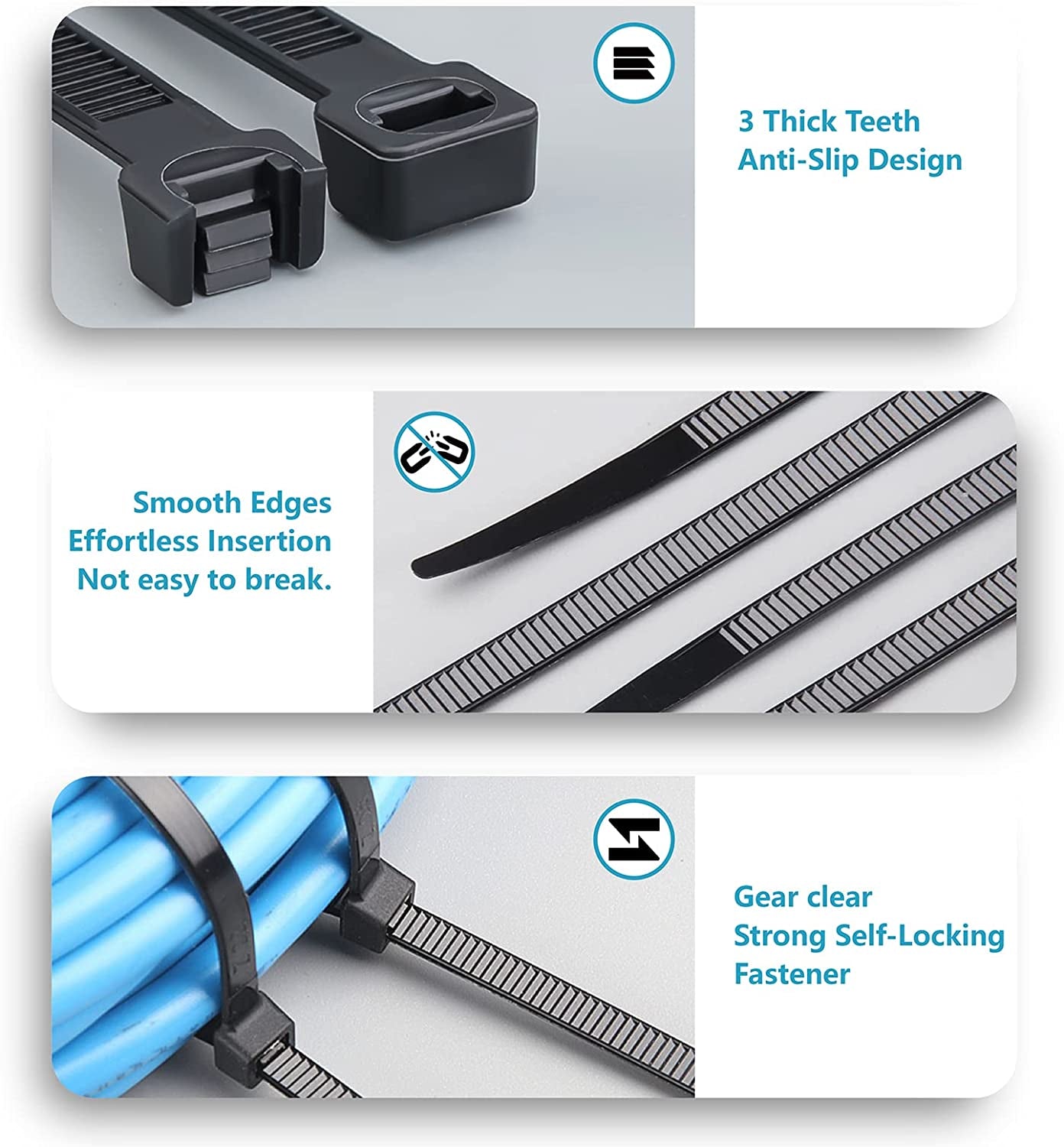 Premium Assorted Zip Ties - 400 Pack, UV Resistant Black Cable Ties in 4”, 6”, 8”, and 12” Sizes by