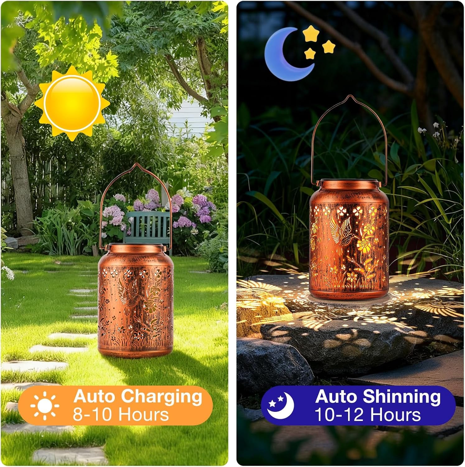 Illuminate Your Garden with Hummingbird Solar Lanterns - Perfect Outdoor Decor & Waterproof LED Hanging Lights for Patios, Yards, and Pathways.