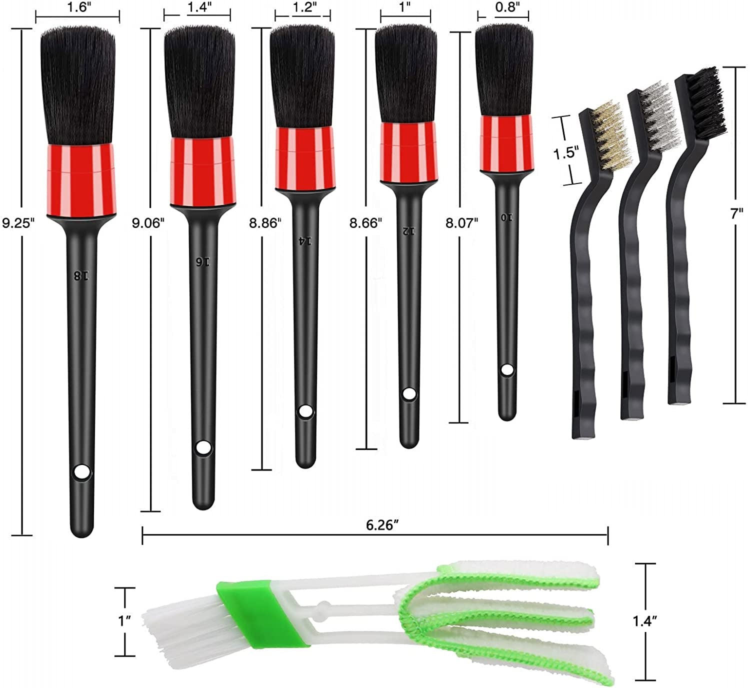 10-Piece Auto Car Detailing Brush Set - Complete Interior & Exterior Cleaning Kit with Boar Hair, Wire, and Air Vent Brushes for Ultimate Car Care