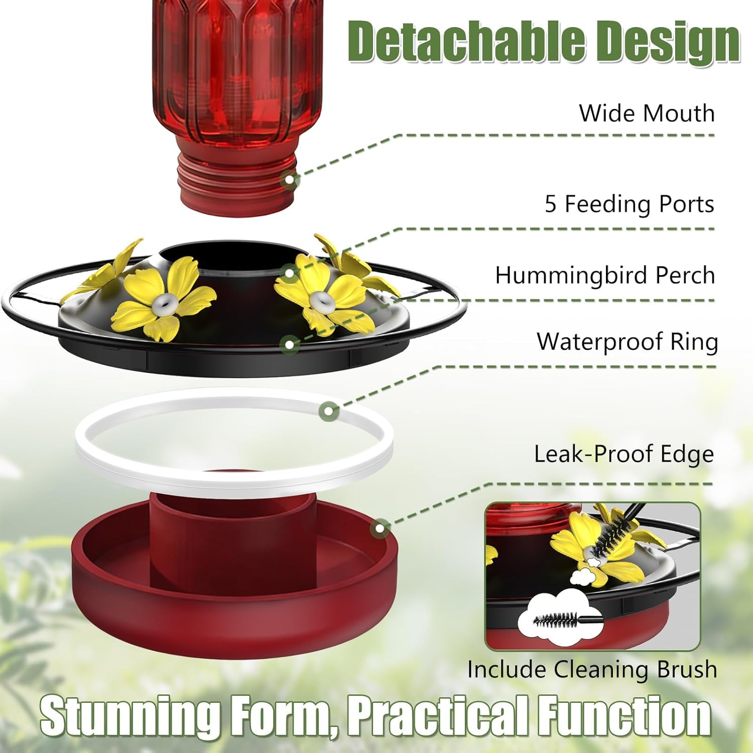 Deluxe Hummingbird Feeder - 16 Oz Hanging Bird Feeder with 5 Flower Ports, Bee-Proof Design & Built-In Ant Moat - Perfect Outdoor Garden Decor Gift for Moms & Women