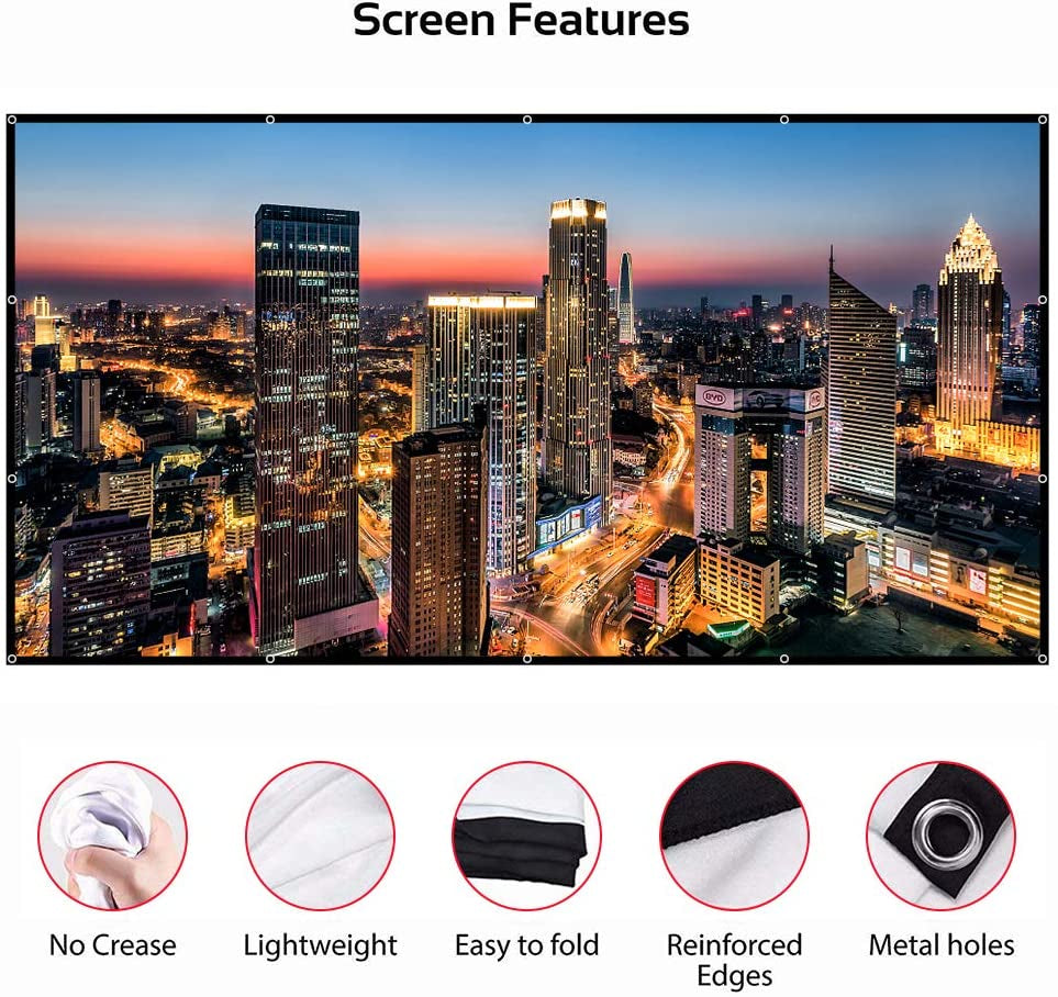 100 Inch Portable Projector Screen - 16:9 Foldable Screen for Home Theater, Outdoor Events, Parties, and Weddings