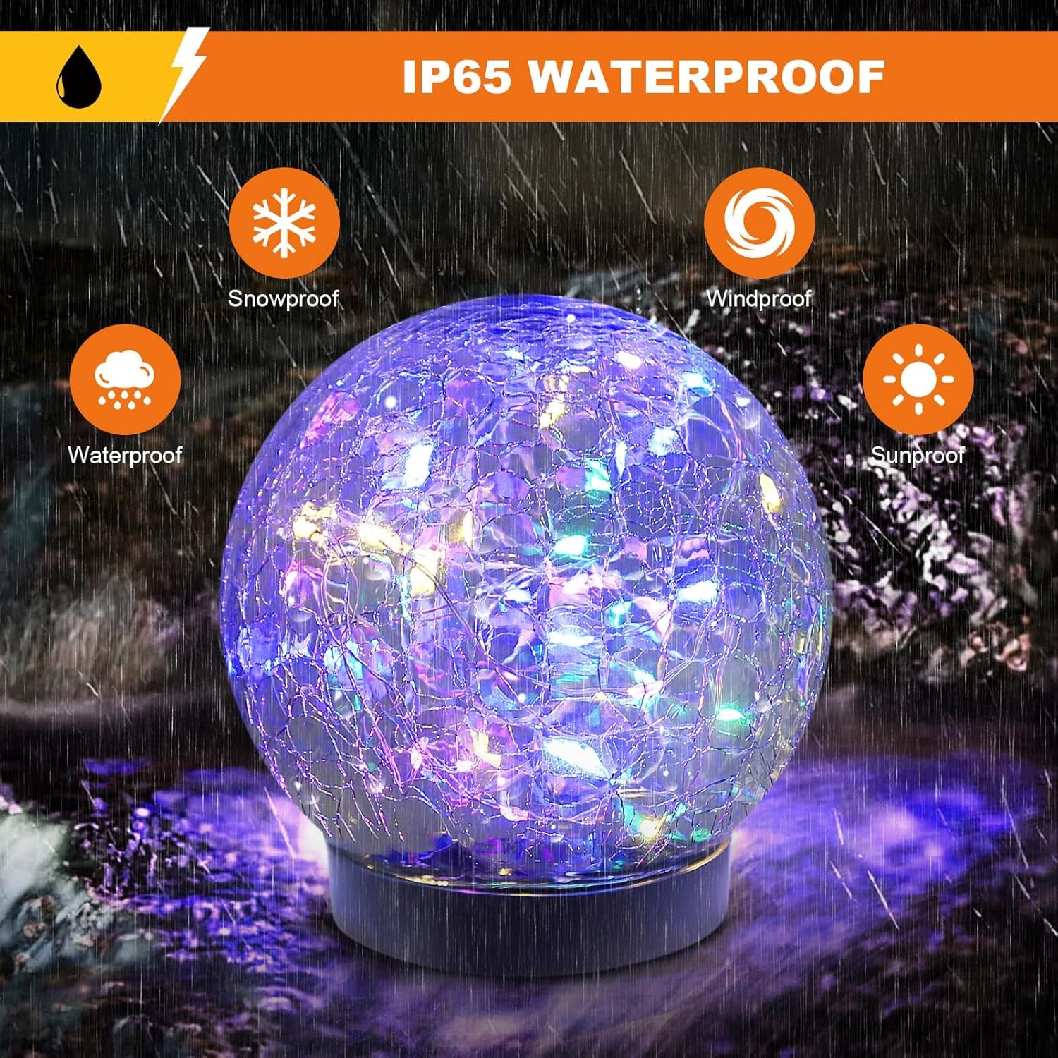 Illuminate Your Outdoors with  Solar Globe Lights - 2 Pack Cracked Glass Orbs for Stunning Lawn & Patio Decor - Waterproof & Stylish!