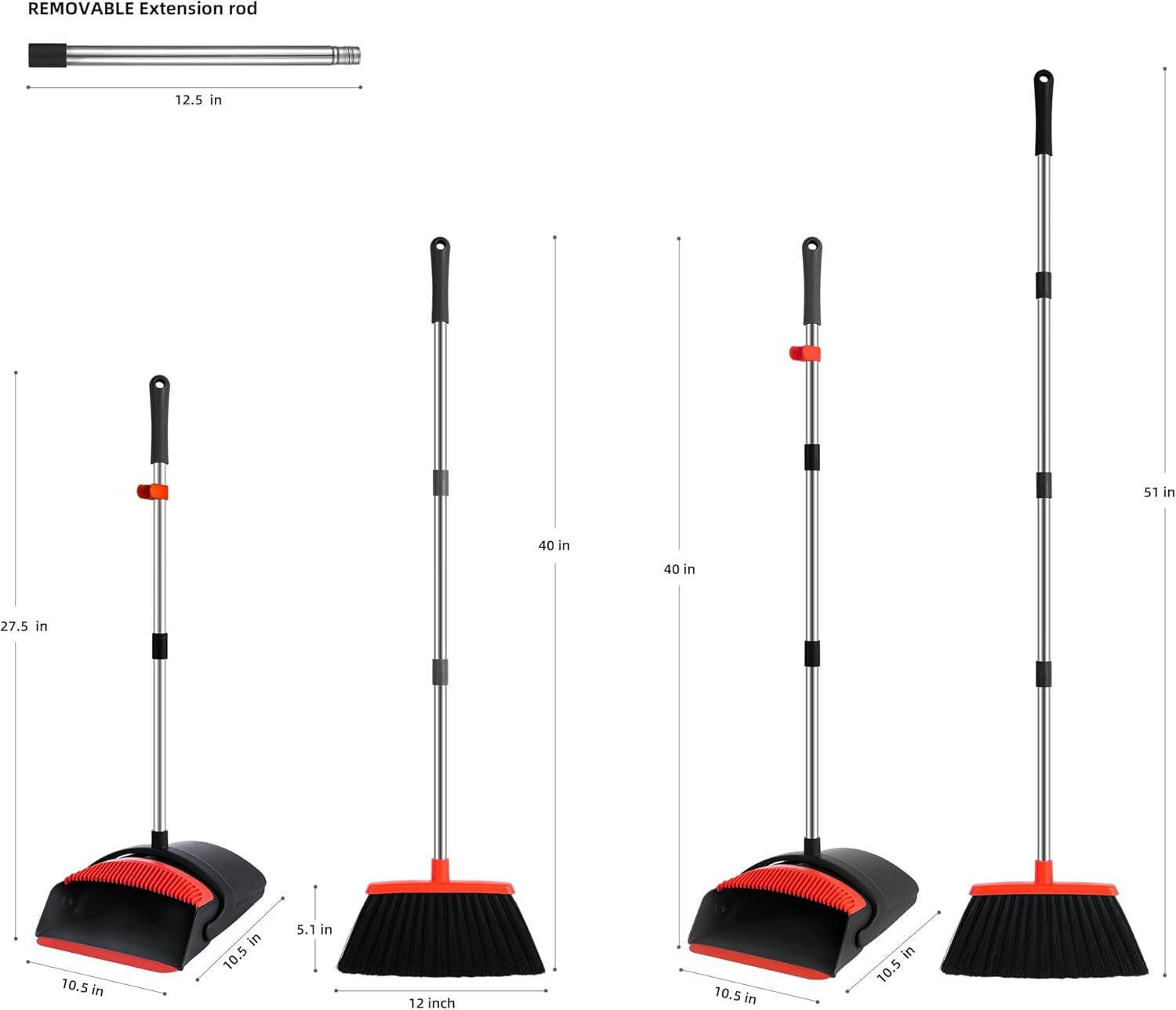 Adjustable 54-Inch Angle Broom and Dustpan Combo Set - Perfect for Pet Hair and Kitchen Messes (Black)