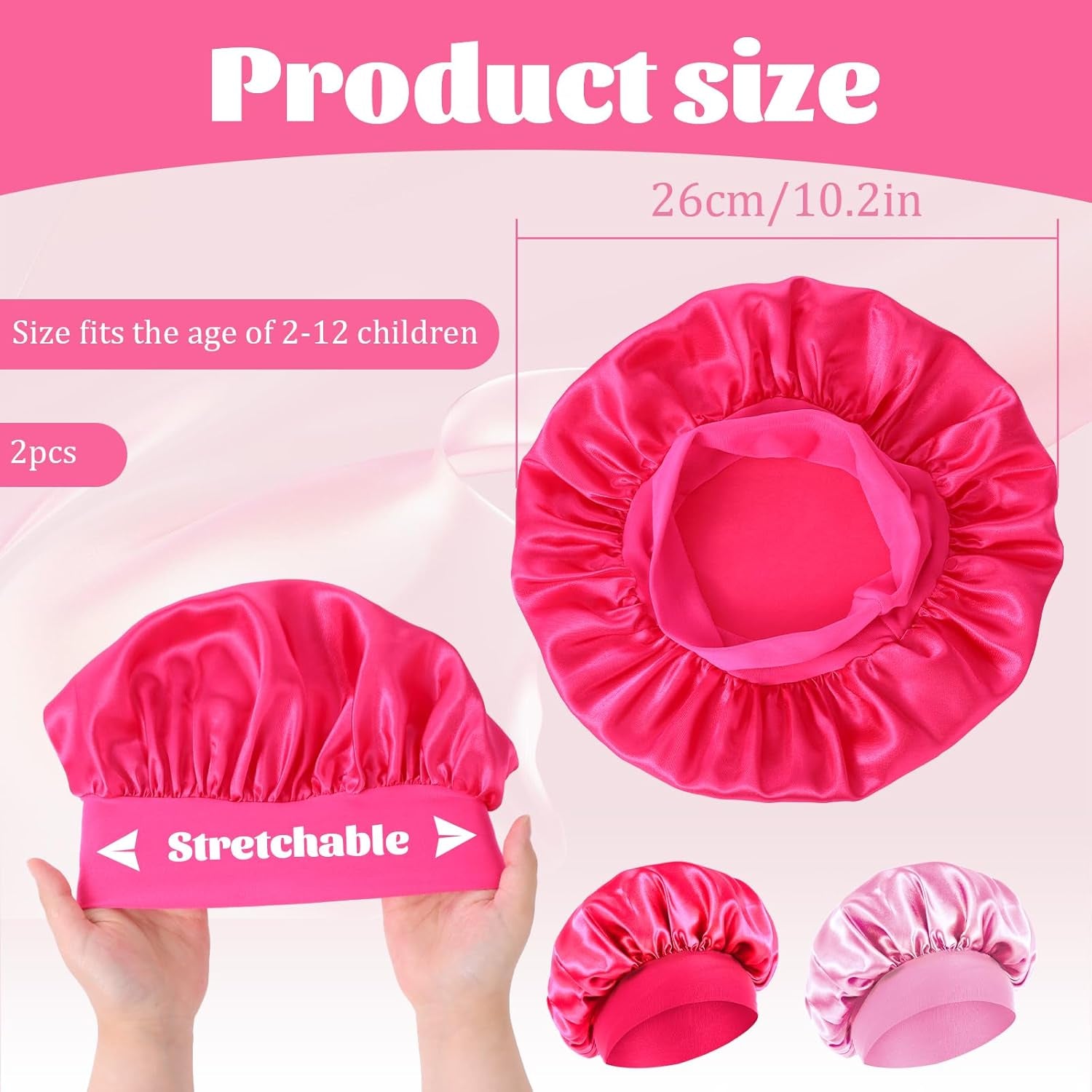 2 Pack Kids Silk Satin Bonnets for Girls - Comfortable Sleeping Caps for Curly Hair with Elastic Wide Band - Perfect for Toddlers and Children