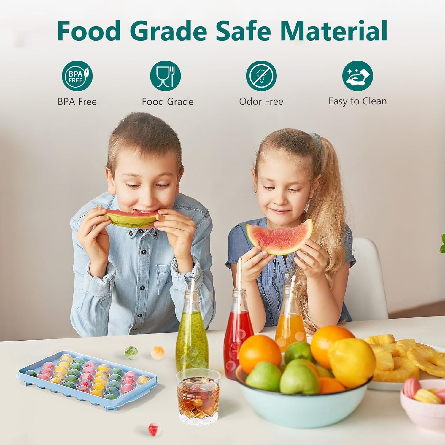 99 PCS Round Ice Cube Tray Set - 3 Pack with Lids & Bin for Perfectly Chilled Drinks (0.8 Inch, Blue)