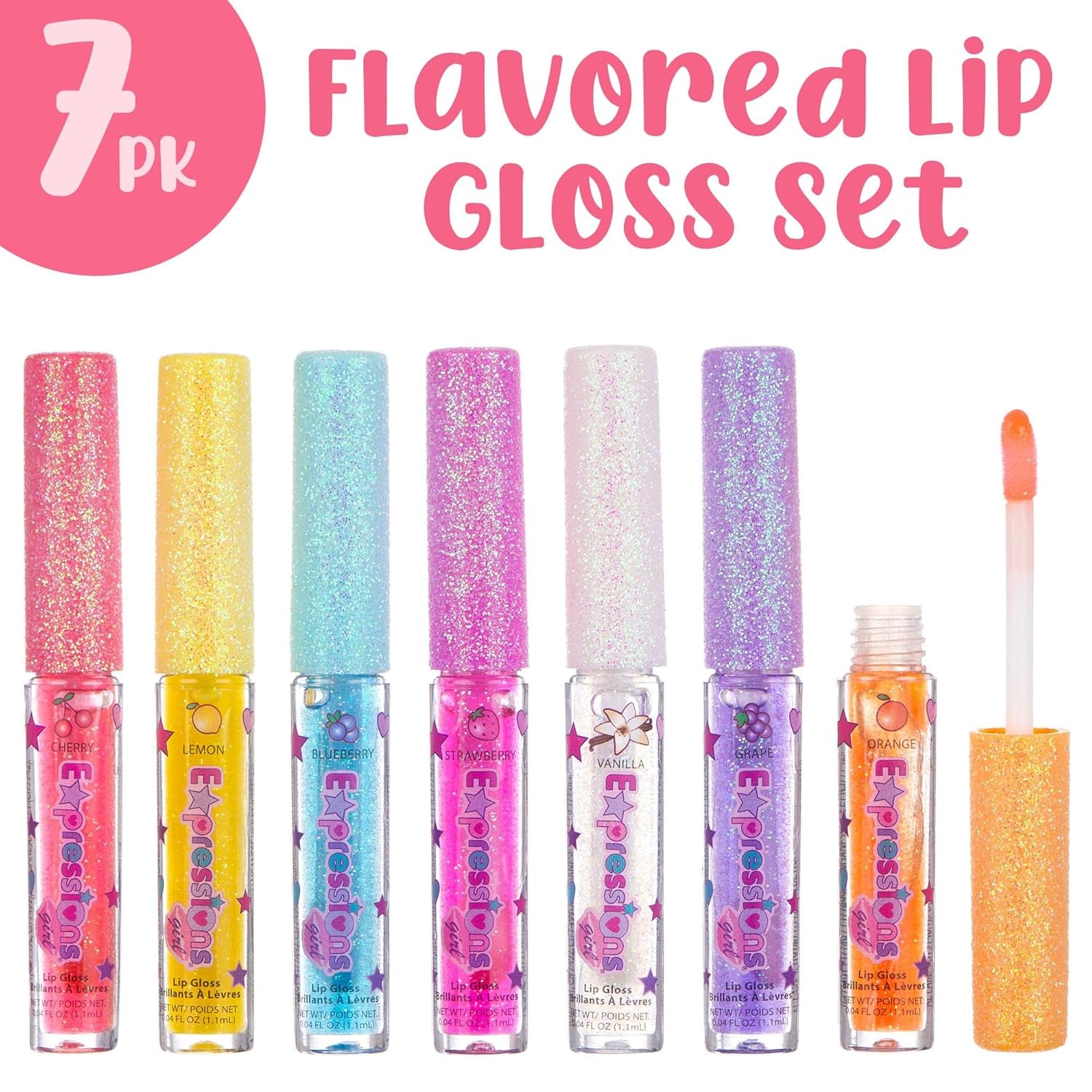 Fruity Flavored Lip Gloss Set - 7 Assorted Non-Toxic Glosses for Kids & Teens