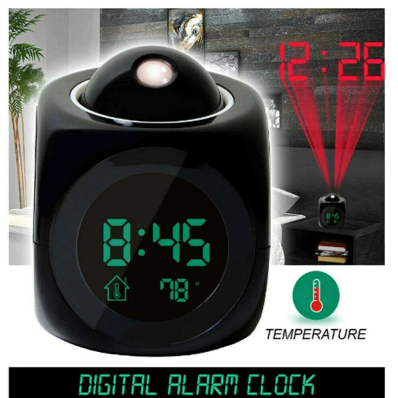 Sleek LED Projection Alarm Clock with Voice Assistant, Weather Display, and USB Charging - Perfect for Your Nightstand!