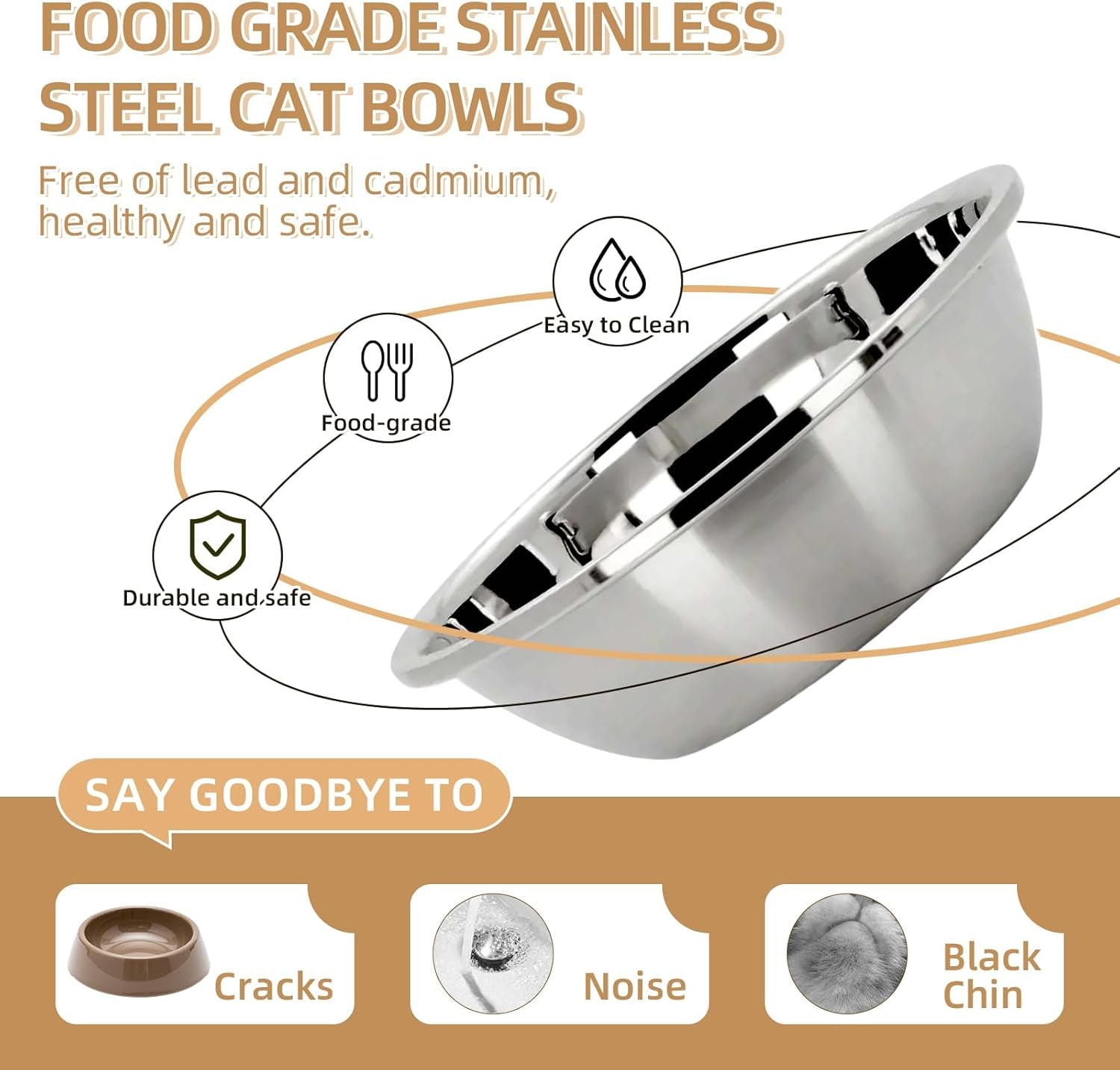 Elevated Cat Bowl Set - Splash Proof Raised Food & Water Bowls with 2 Stainless Steel Bowls for Cats & Puppies - Whisker Fatigue Relief & Dishwasher Safe - Stylish White Design