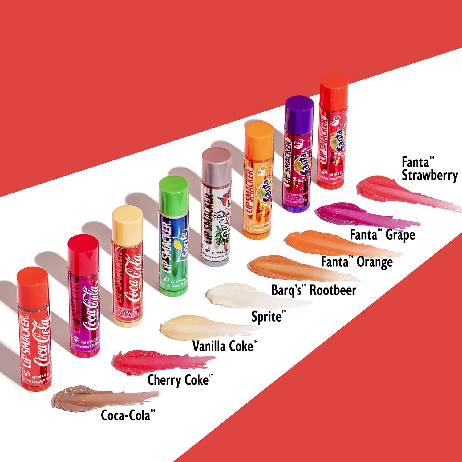 Coca-Cola Flavored  Balm Set - 8 Delicious Flavors including Coke, Cherry Vanilla Sprite, Root Beer, Orange Fanta, and Grape Strawberry Fanta!
