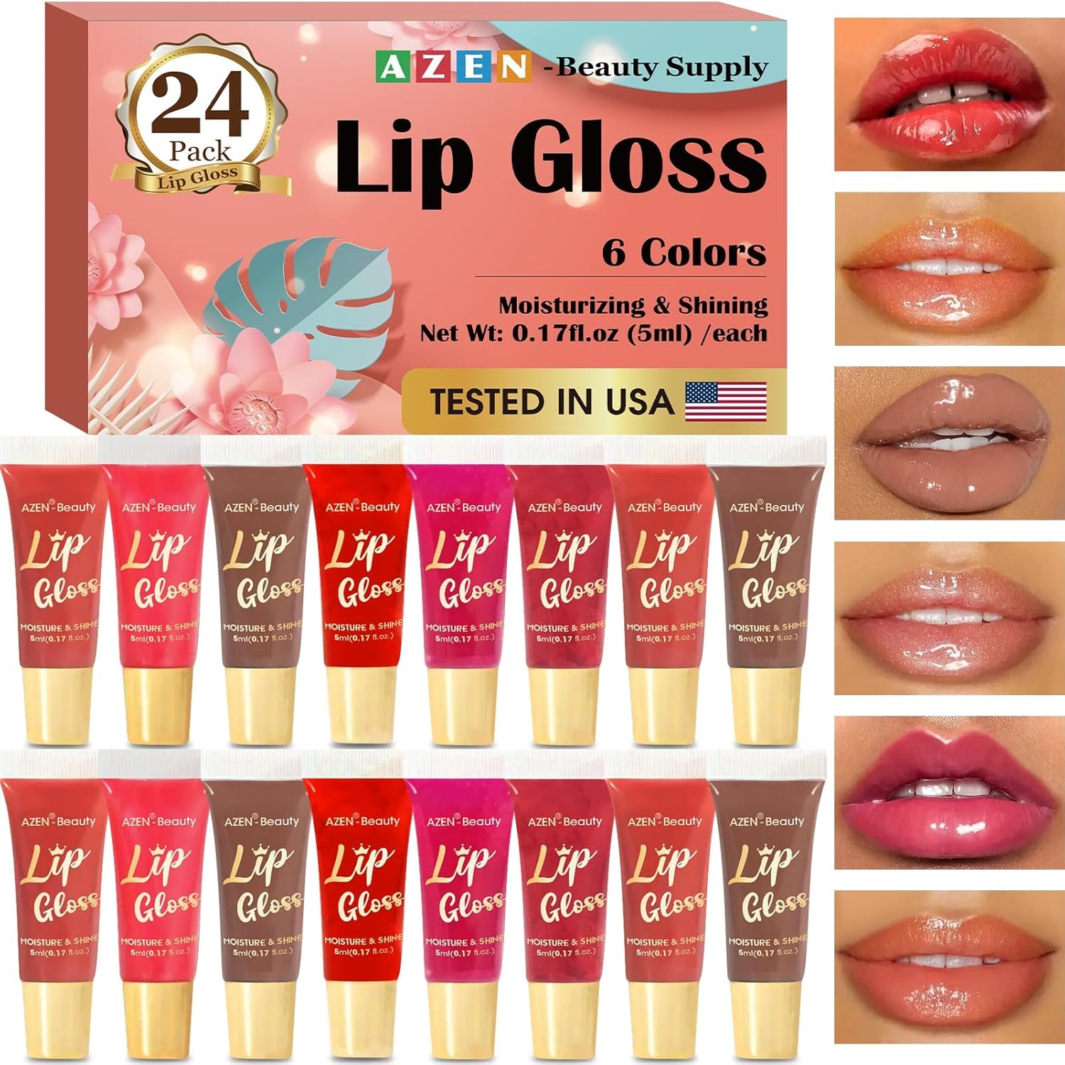 24 Pack Color Lip Oil Set - Moisturizing & Nourishing Lip Gloss with Vitamin E for Soft, Hydrated Lips - Perfect Valentines & Easter Gifts