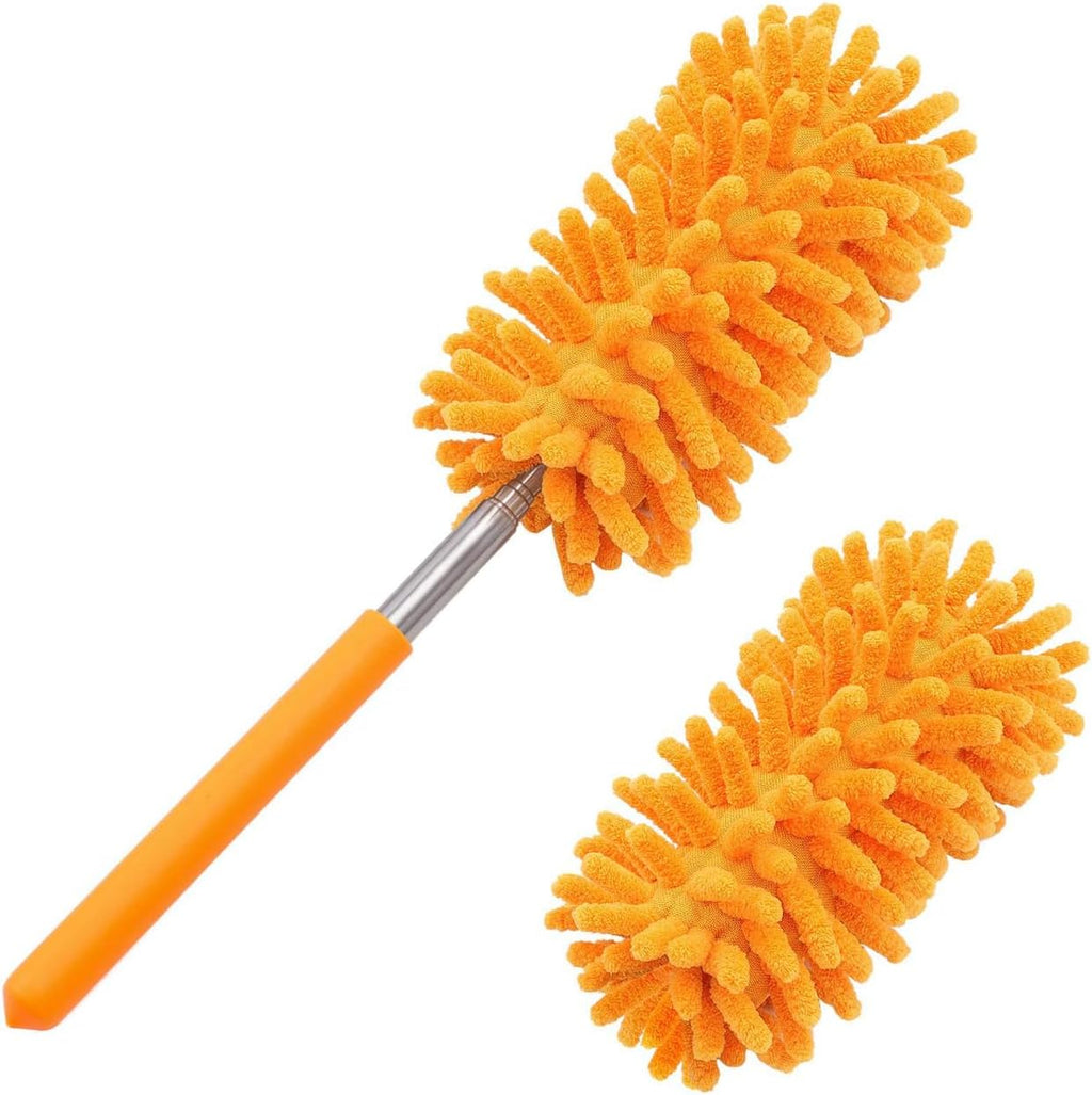 Extendable Microfiber Duster Set - Hand Washable with 2 Replaceable Heads for Effortless Cleaning of Office, Car, Windows, Furniture, and Ceiling Fans