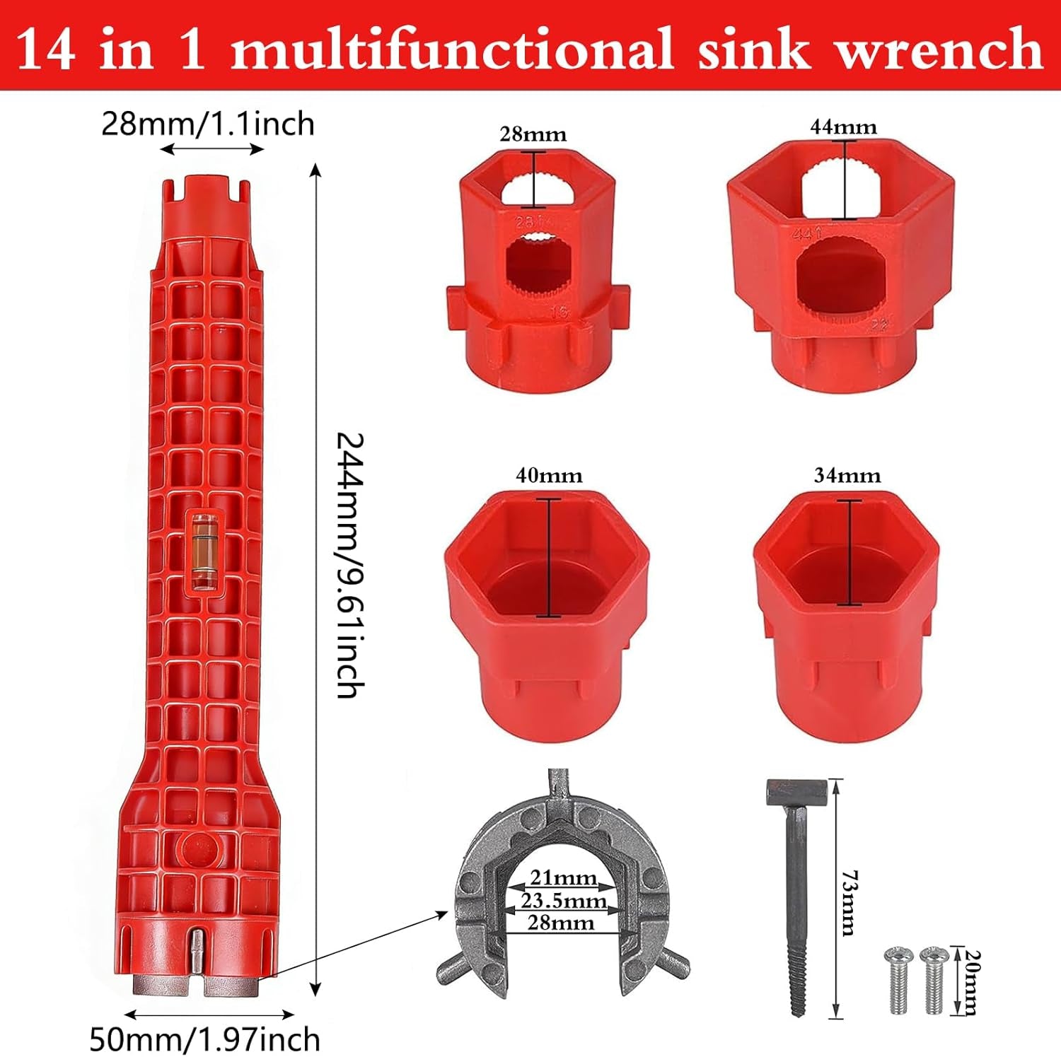 Ultimate 14-In-1 Multi-Function Basin Wrench with Level & Interchangeable Heads for Effortless Faucet & Sink Repairs