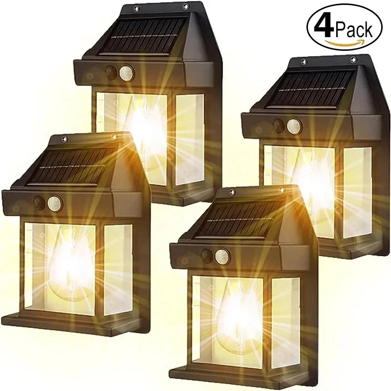 Smart Solar Tungsten Night Lamp with Motion Sensor - 3 Lighting Modes, Waterproof Garden Lantern for Courtyards and Outdoor Decor
