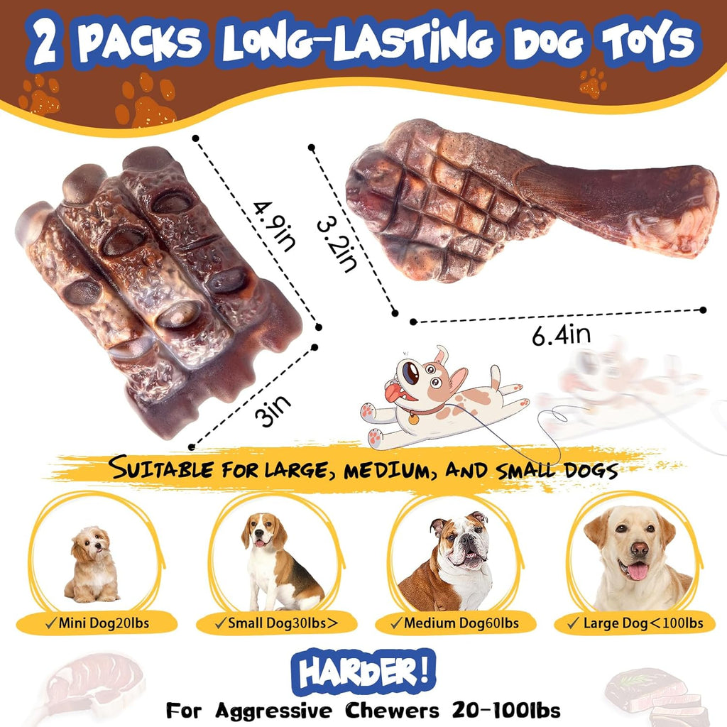 Indestructible Dog Chew Toys for Aggressive Chewers - 2 Pack Tough Nylon Teething Bones for Large Breeds