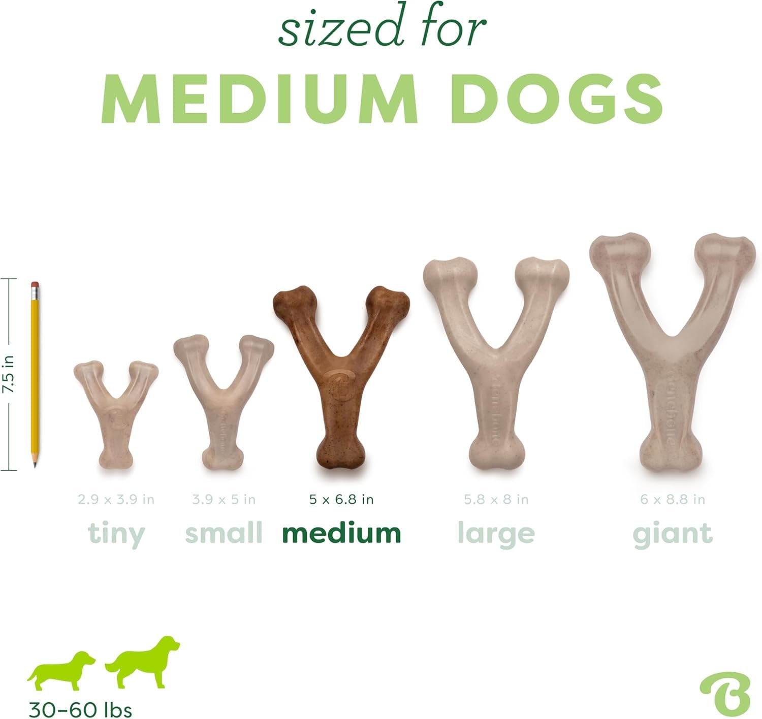 Wishbone Dog Chew Toy - Durable, Real Bacon Flavor for Aggressive Chewers - Made in USA - Medium Size