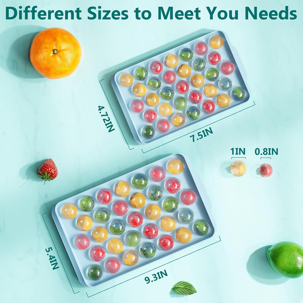 99 PCS Round Ice Cube Tray Set - 3 Pack with Lids & Bin for Perfectly Chilled Drinks (0.8 Inch, Blue)