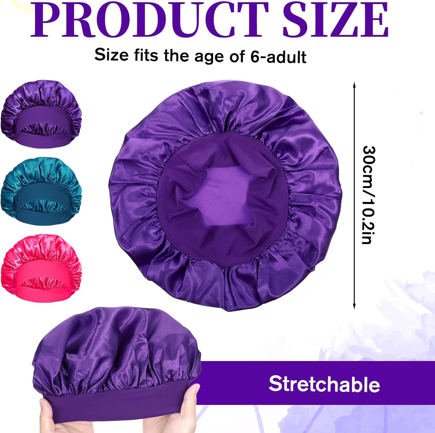 3-Pack Satin Kid Bonnets for Boys & Girls - Silk Sleeping Caps for Curly Hair with Elastic Wide Band - Perfect for Toddlers, Children & Teenagers