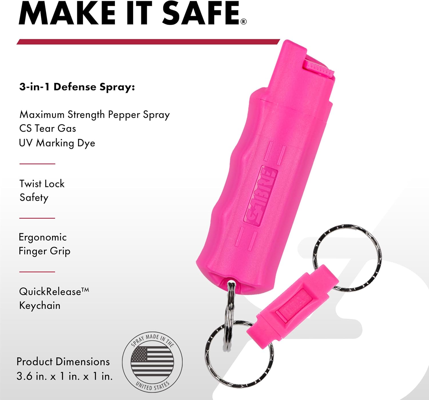 3-In-1 Defense Spray - Max Police Strength Pepper Spray, Tear Gas & UV Dye with Quick Release Keychain & Finger Grip for Precision Aim - 10 Seconds of Protection in a Compact 0.54 Fl Oz Size