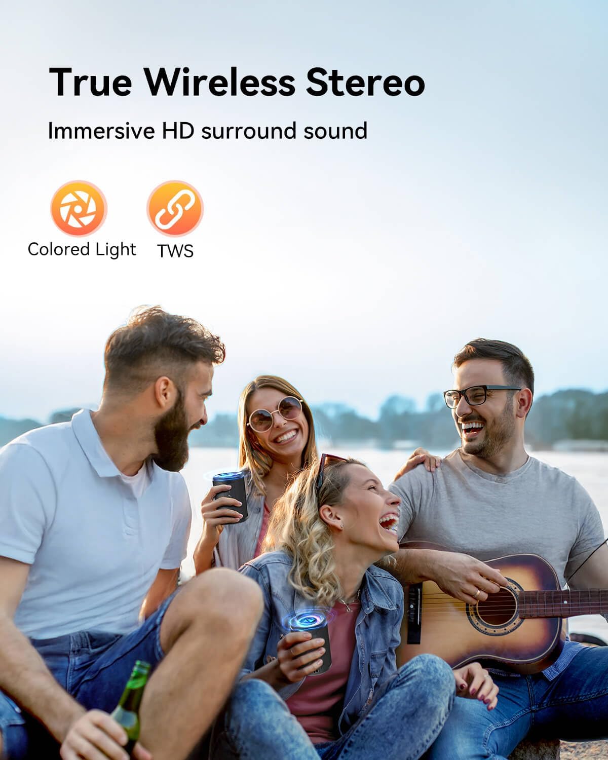 Portable Bluetooth Speaker with Colorful Lights - TWS Stereo Sound, Bluetooth 5.3, Type C Powered - Perfect for Outdoor & Home Use, Ideal Gift!