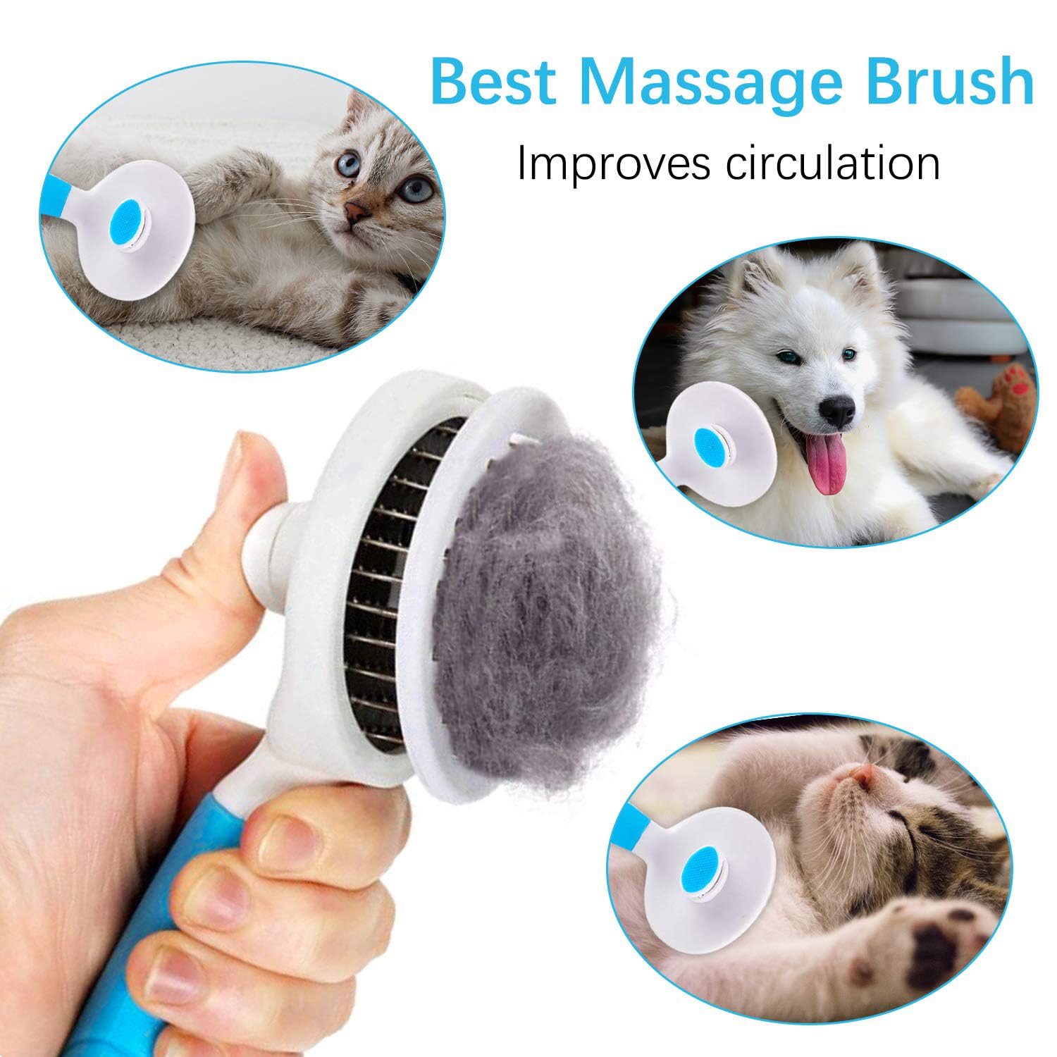 UPGRADED Self-Cleaning Slicker Brush - Gentle Deshedding & Grooming Tool for Cats, Dogs, and Rabbits - Perfect for Long & Short Hair - Blue