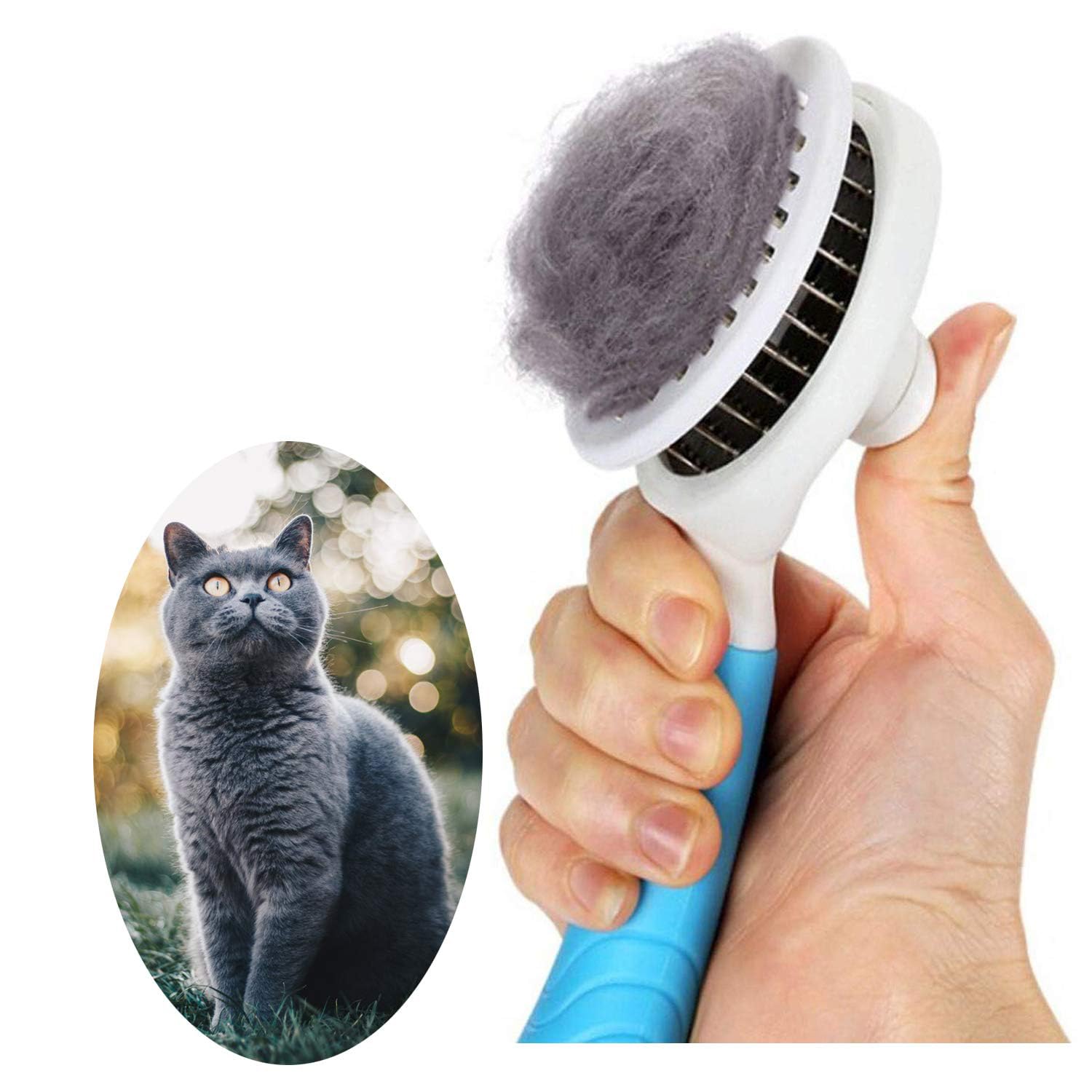 UPGRADED Self-Cleaning Slicker Brush - Gentle Deshedding & Grooming Tool for Cats, Dogs, and Rabbits - Perfect for Long & Short Hair - Blue