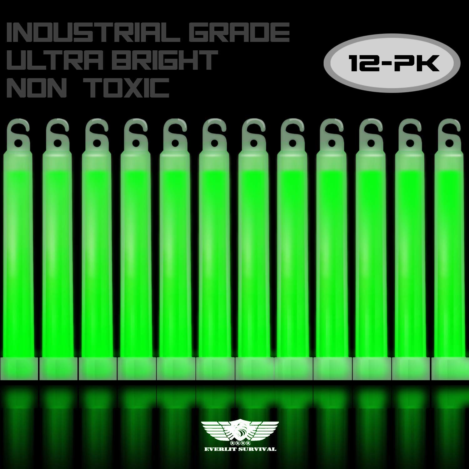 12-Pack 6-Inch Glow Sticks - Bright Emergency Light Sticks for Survival Kits, Camping, Hiking, and Disasters - Lasts Up to 12 Hours (Green)