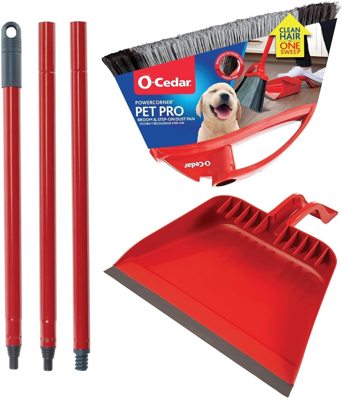 O-Cedar Pet Pro Broom & Step-On Dustpan - Effortlessly Remove 99% of Pet Hair with One Sweep! Perfect for Cat & Dog Owners!