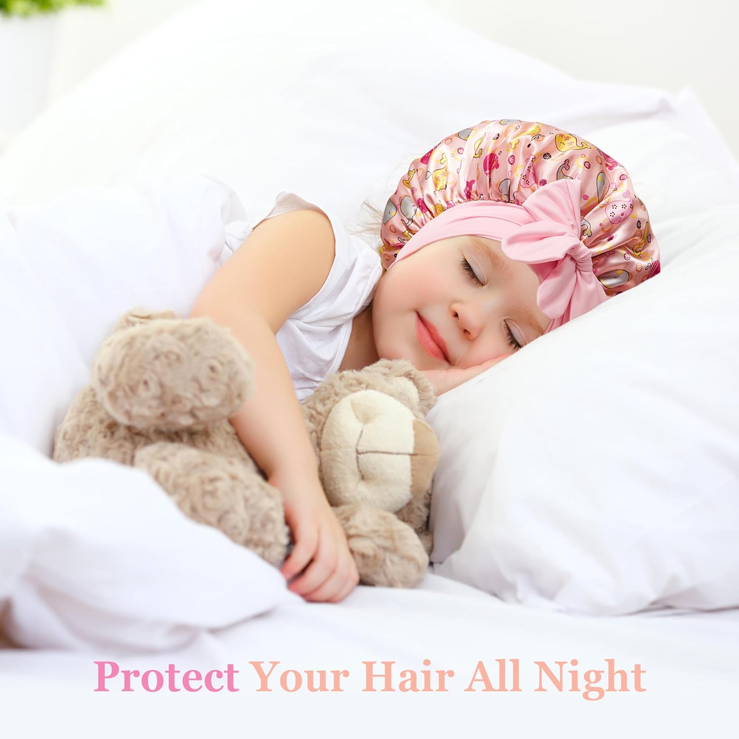 2 Pack Kids Silk & Satin Bonnets - Stylish Sleep Caps for Girls, Perfect for Toddler Comfort